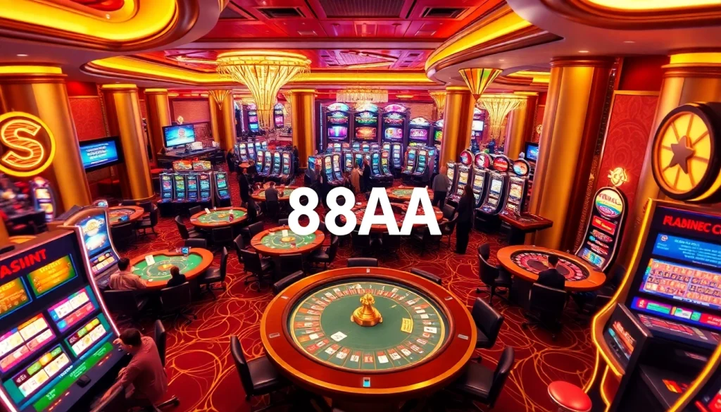 88AA casino gaming scene showcasing excitement with roulette and poker action.
