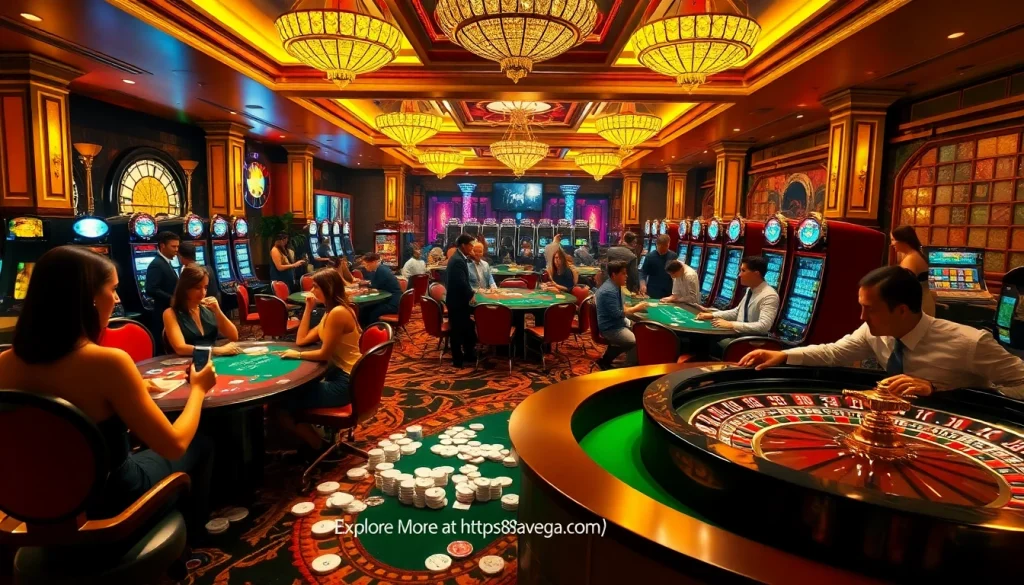 Experience the excitement of gambling at https://88aavega.com/ with players engaged in poker, roulette, and slot games.