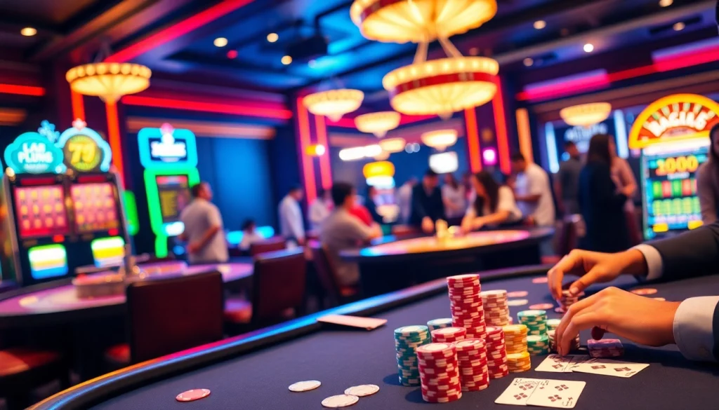 Players enjoy an exciting game of poker at the 79 Club casino, showcasing vibrant gambling excitement.